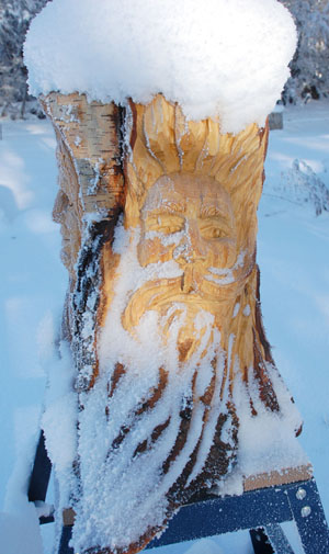 Birch Carving Trio in the Garden - 