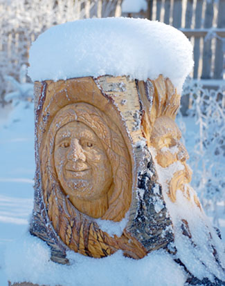 Birch Carving Trio in the Garden - 