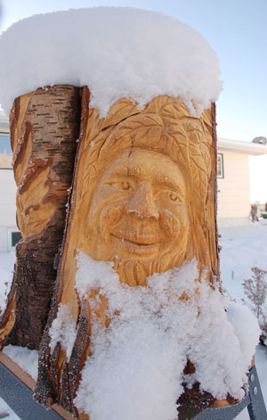 Birch Carving Trio in the Garden - 