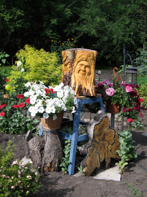 Birch Carving Trio in the Garden - 61 x 46 cm  (24 x 18 inches)