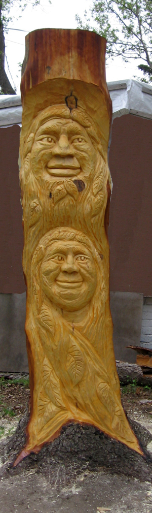 Spruce Carving Mother Father Earth - 2 m x 40 cm  (7 ft x 1 ft 10 in)