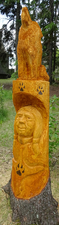 Spruce Carving Woman Spirit Waskesiu 2017 - Detailed View